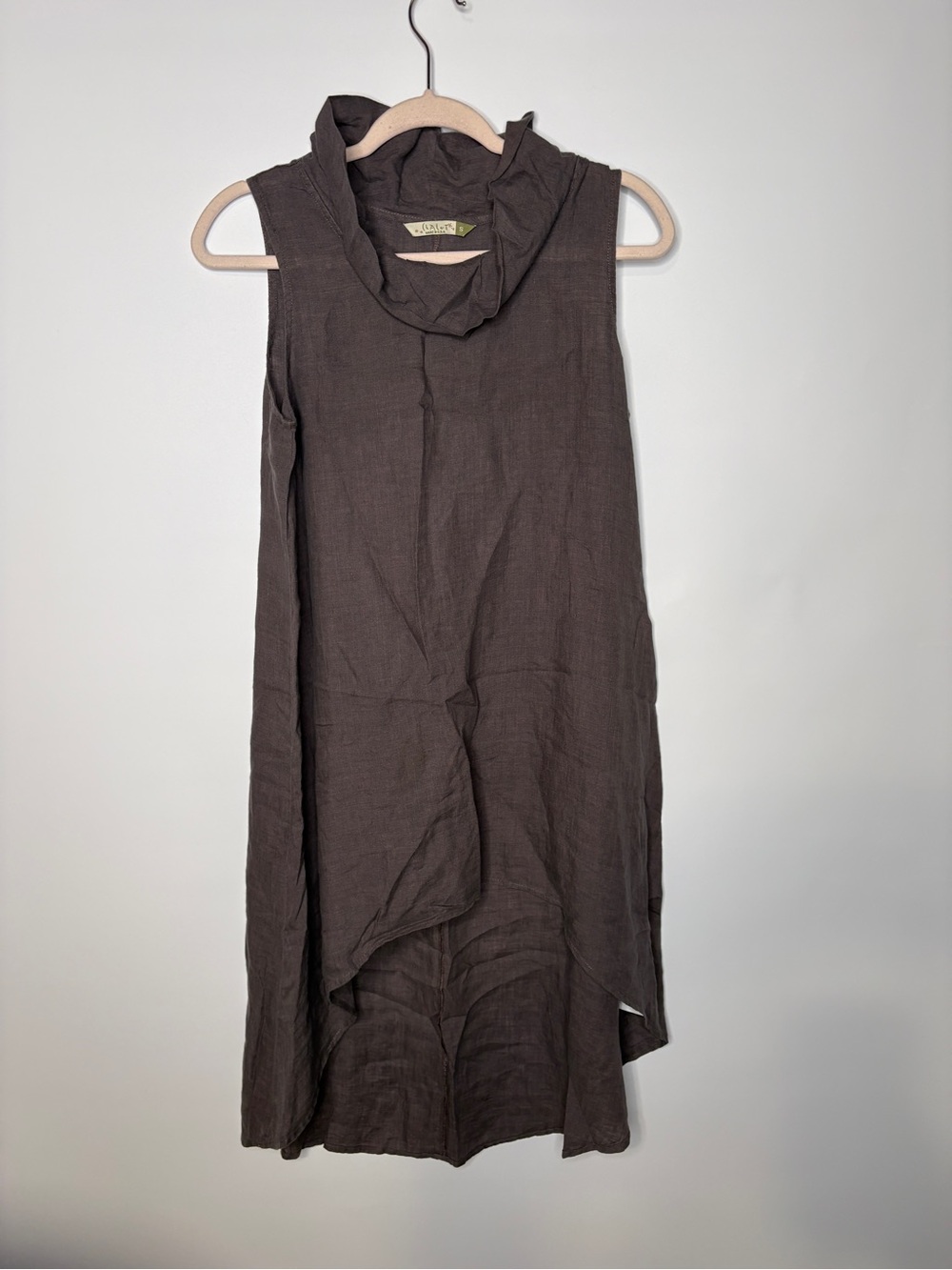 Chalet Et Ceci Cowl Neck Hi Low Hem Lagenlook Top Grey Linen Size Small